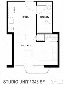 Floor plan for studio, 1 bath, 348 sqft